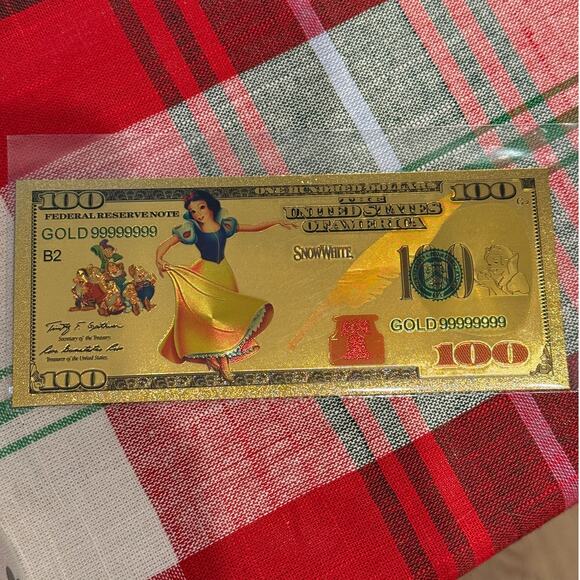 24k Gold Plated Disney Snow White & Disney Princesses Banknote Not Real Currency - Picture 1 of 2